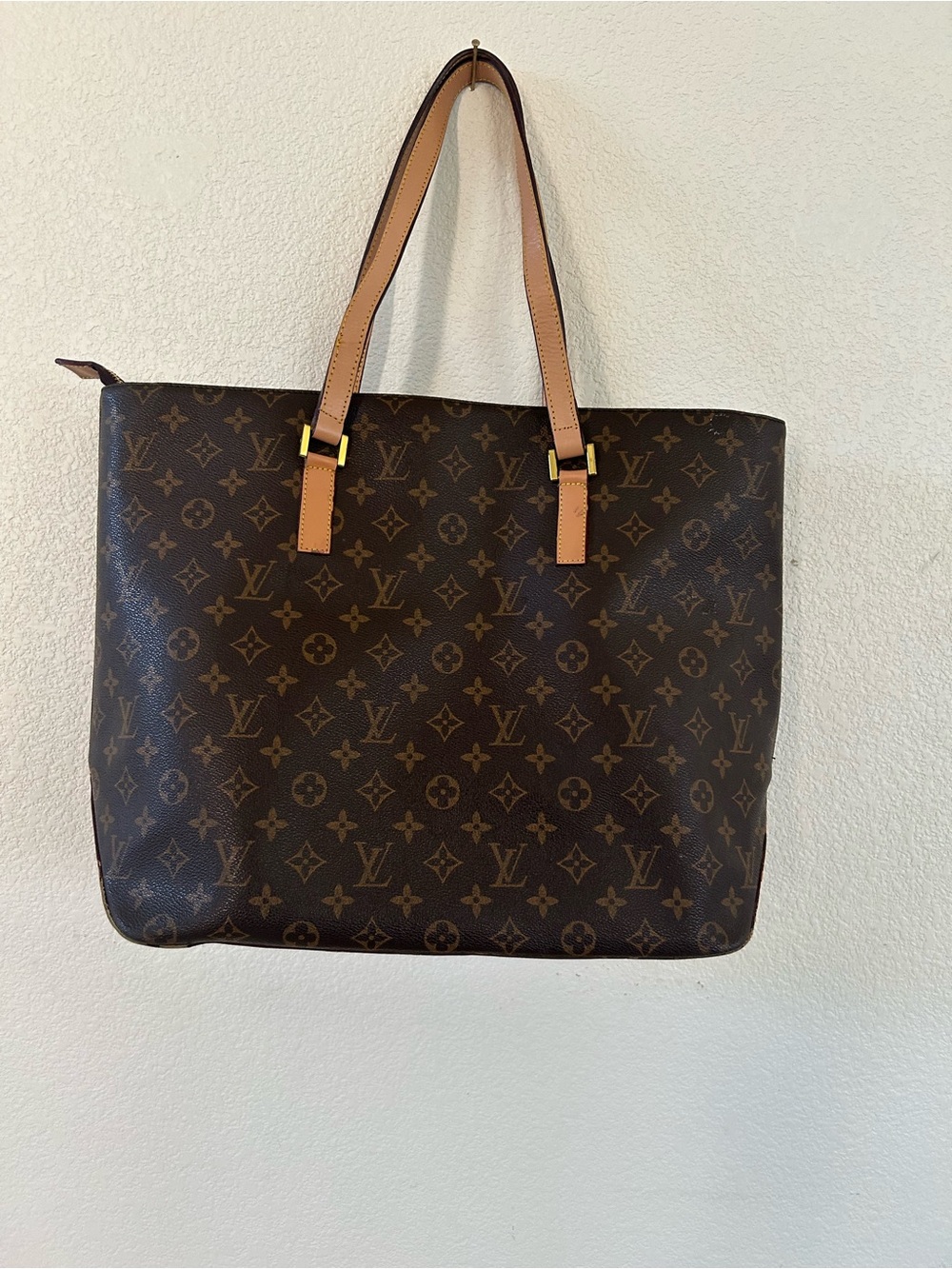 Cream Interior Tote with Brown Monogram Trim and Gold Hardware